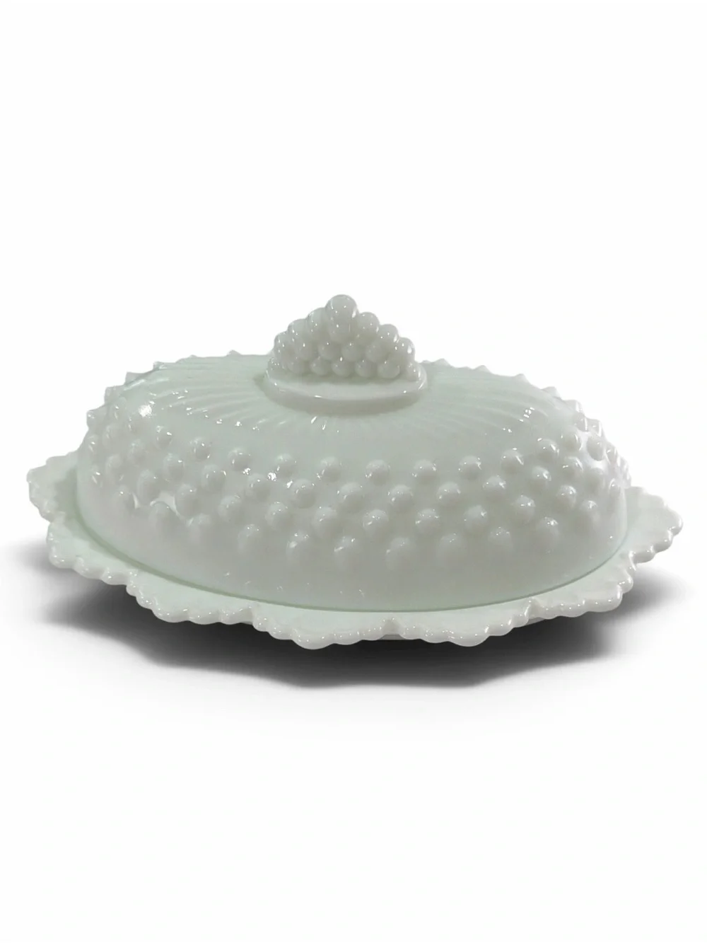 Vintage Fenton White Milk Glass Hobnail Oval Covered Butter Dish